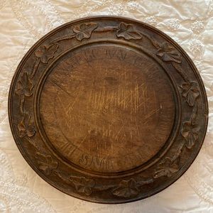 Antique Wooden German Bread Board - Round Carved Leaf Design
